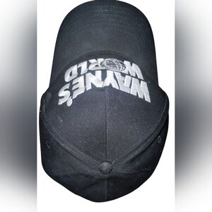 Wayne's World Embroidered Logo Hat | Black Strapback Baseball Cap | SNL 90s Movi